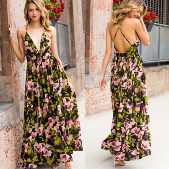 Dresses & Skirts - Floral Print Open back Maxi
